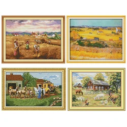 Joy Sunday Stamped Cross Stitch Kits A Good Harvest of Wheat Counted Printed 11CT 14CT Embroidery Needlework Handmade Decor Sets