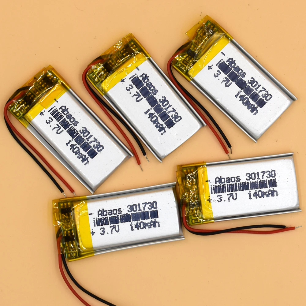 ABAOS 5PCS 301730 3.7V 140mAh  LIPO Rechargeable Battery Power for MP3 bluetooth watch pen MID headset headphon