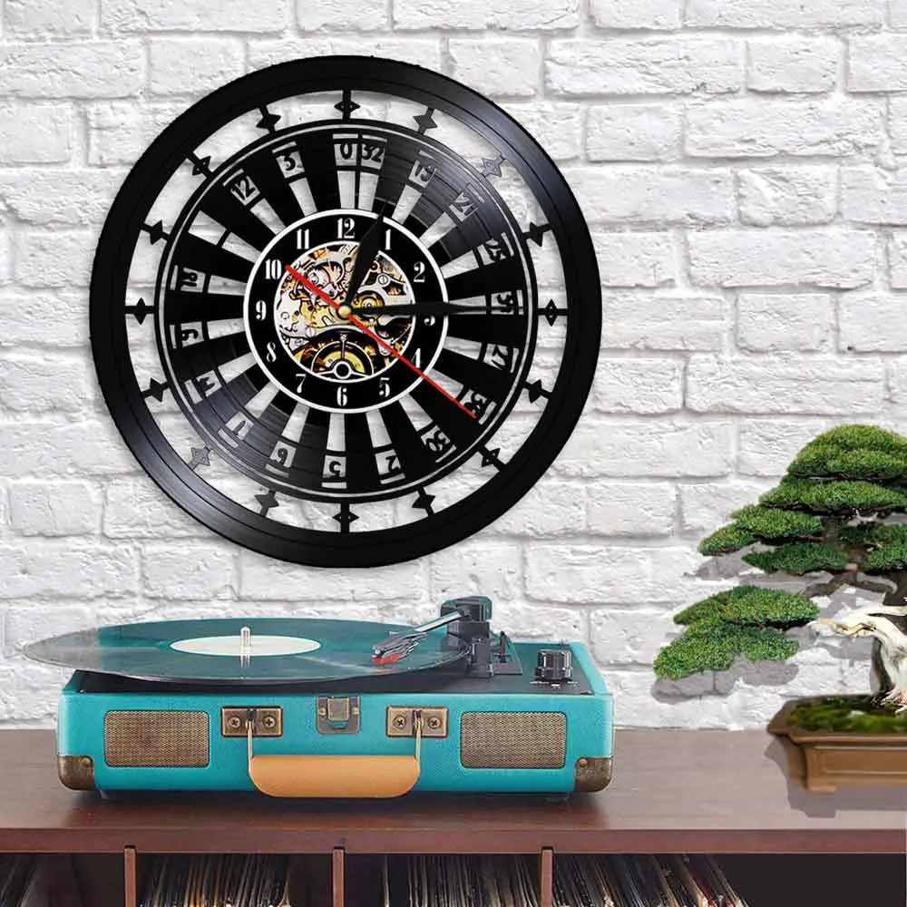 Casino Roulette Wheel Gamble Vinyl Record Wall Clock For Bar Pub Game Room Club Las Vegas Artwork Retro Music Album LP Clock