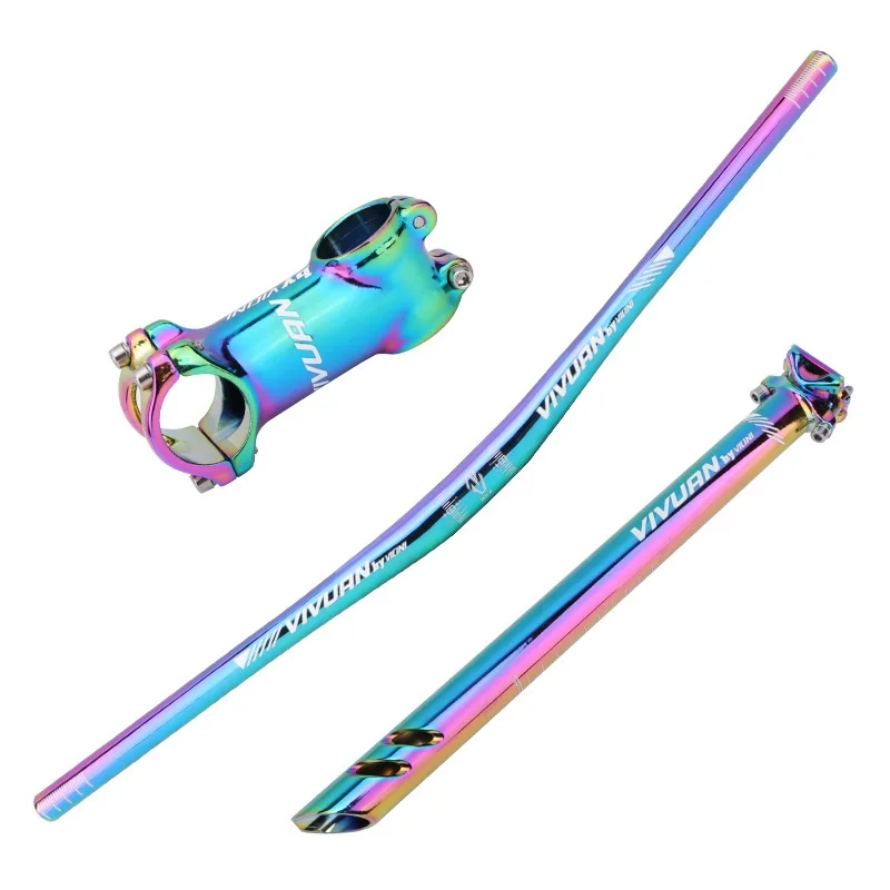 

Colorful Bicycle Handlebar Set Flat Rise Handlebar 720mm+Stem 7° 60/80mm +Seatpost 27.2/31.6mm MTB Mountain Bike Bicycle Parts