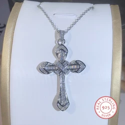 925 Silver Simple Love Cross Pendant Choker White Zircon Necklace Charm Beach Rhinestone Jewelry Choker Christmas Gift Necklace