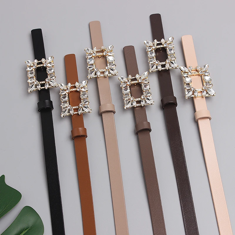 Irregular Rhinestone Stone Buckle Waist Belt Women Genuine Leather Solid Belt Slim Corset Waistband Female Coat Dress Belt Strap