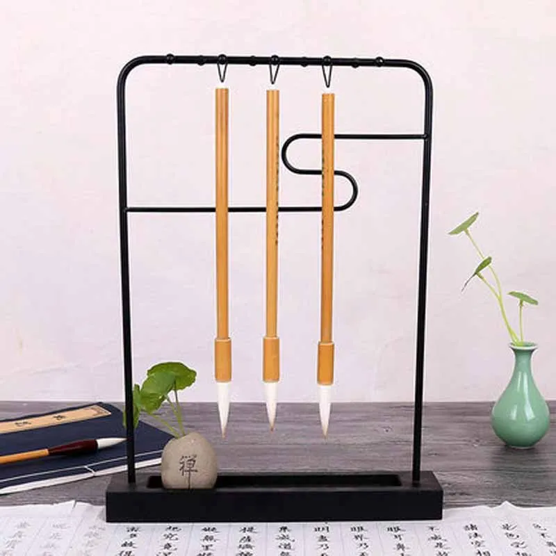 

Multi-function brush Holder Chinese Traditional Brush Hanging Calligraphy Pen Holder 6/8/9 Hooks Metal pen Stand Hanging