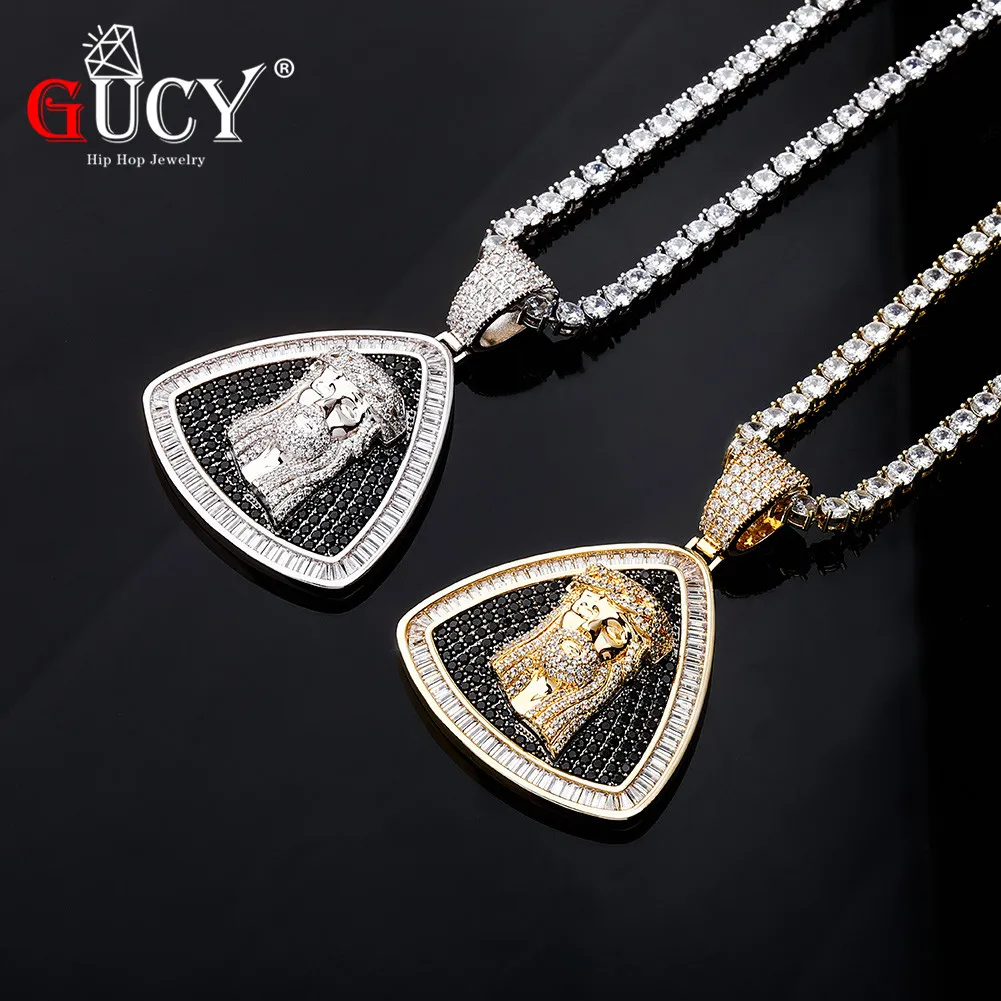 GUCY Iced Religious Jesus Head Pendant Necklace Tennis Chain Gold Silver Color Bling Cubic Zircon Men's Hip Hop Jewelry For Gift