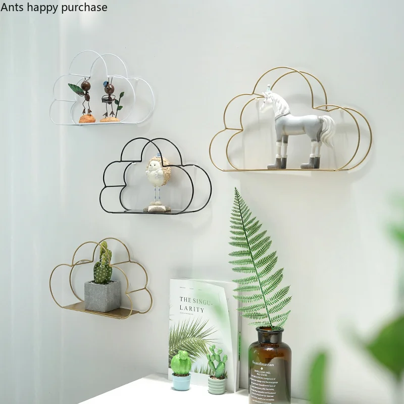 Nordic Wind Wall Storage Rack Bedroom Decoration Display Stand Cloud Shape Rack Metal Display Stand Wall Decoration Frame