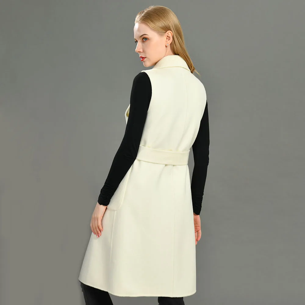 Jxwatcher Women Wool Vest Spring Autumn Elegant Long Style Sleeveless Woolen Coat Ladies Double Faced Cashmere Vest New Arrival