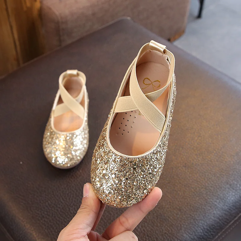 Girls Ballet Flats Baby Dance Party Girls Shoes Glitter Children Shoes Gold Bling Princess Shoes 3-12 years Kids Shoes