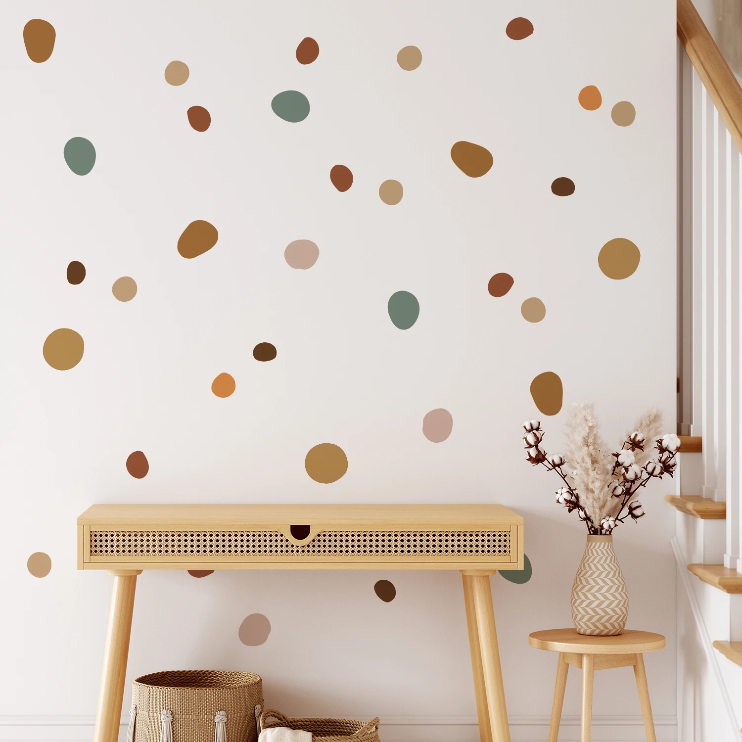 Boho Nursery Polka Dot Creative Wall Stickers for Kids Room Baby Girls Boys Room Home Decor Nordic Warm Vintage Stickers