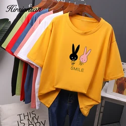 Hirsionsan Cartoon Printed Cotton T Shirt Women 2025 New Hot Korean Kawaii Short Sleeve Tshirts O Neck Tees Casual Girls Tops