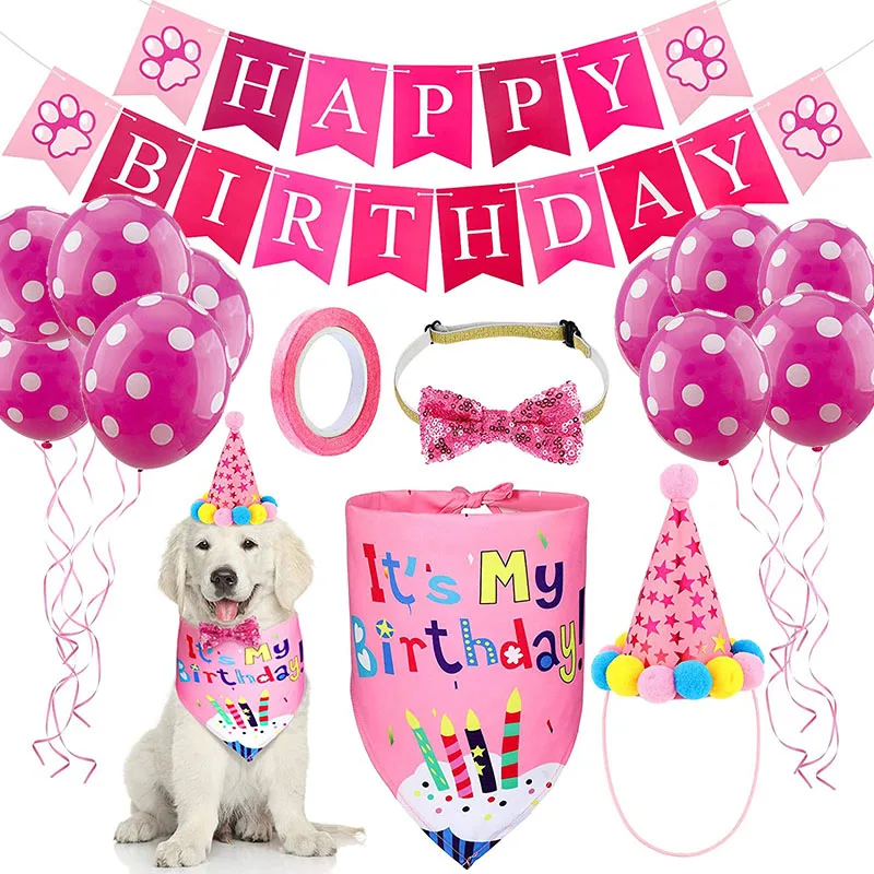 

Pet supplies Dog Birthday Party Decorations Dog Bandana Hat Happy Birthday Banner Dog Balloons for Pet Birthday Supplies