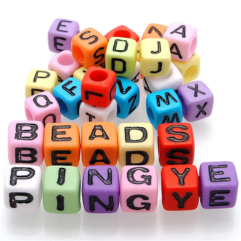 

Assorted Solid Colors Acrylic Letter Beads Big Hole Cube Square DIY Lucite Loose Jewelry Beads 6mm 7mm Alphabet Initial Spacer