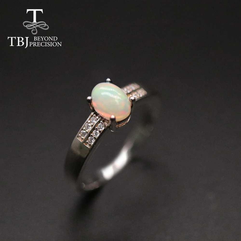 

TBJ, New simple Opal Ring oval 5*7mm 0.8ct natural ethiopia colorful gemstone fine jewelry for women girls daily wear