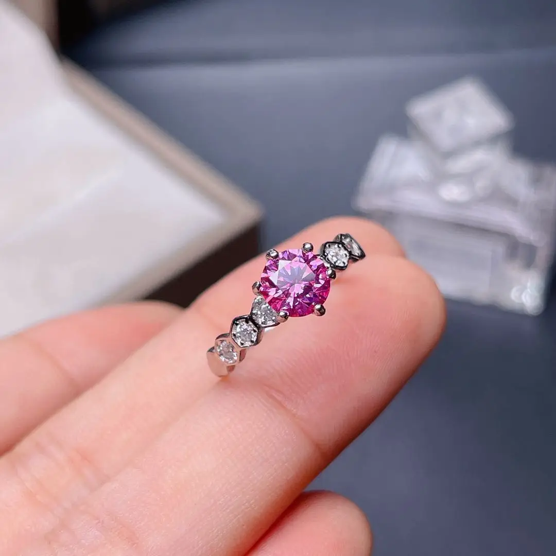 Passed Diamond Test Pink Moissanite Ring S925 Silver 1 ct Gemstone Women Engagement Ring Fine Jewelry Birthstone Gift