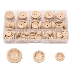 2-Holes Mixed Wood Buttons Natural Color Round Handmade With Love Sewing Scrapbooking Button DIY Clothes Making Buttons,140Pcs