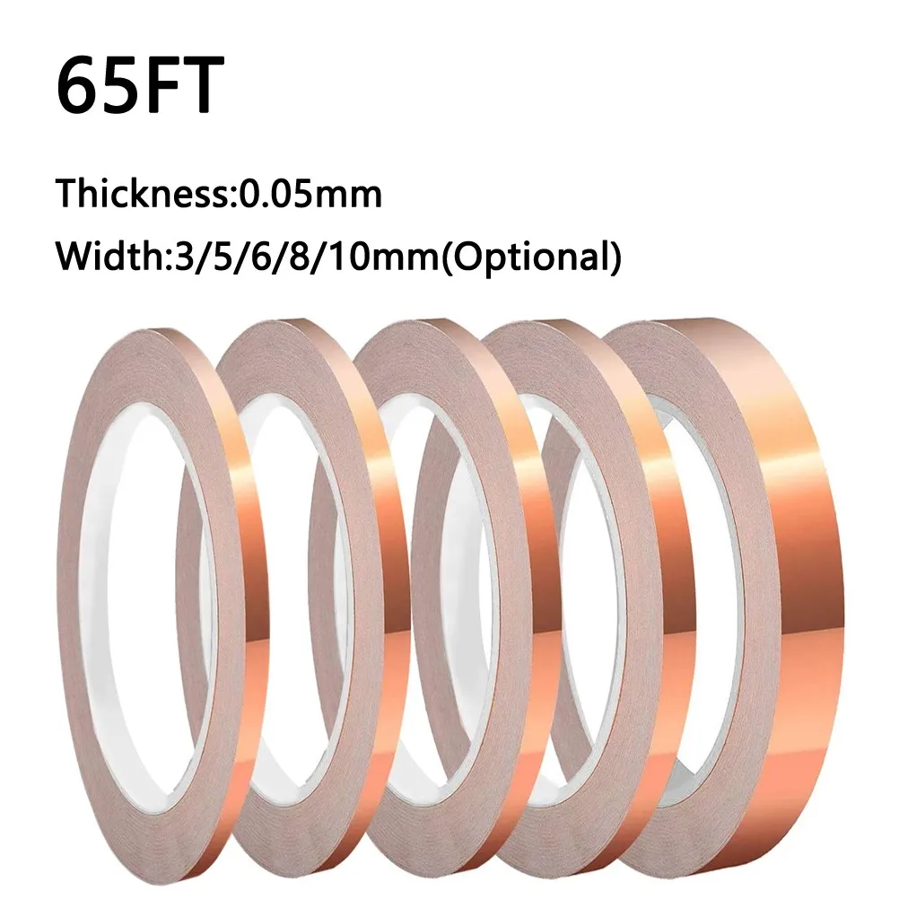 1pc 65FT Single Side Conduction Copper Foil Tape EMI Shielding Conductive Tape Anti-static Single-sided Repair Tape New