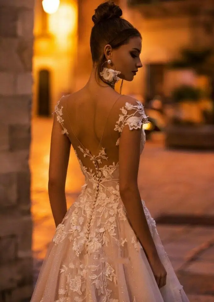 lorie boho wedding dress LORIE Boho Wedding Dress Appliqued with Flowers Tulle A-Line Sexy Back   GOANGIRL