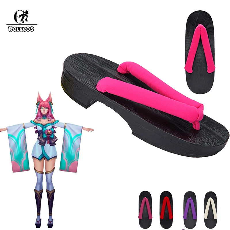 ROLECOS LOL Spirit Blossom Ahri Cosplay Shoes Woman Wooden Geta Clogs Cosplay Costumes Sauna Spa Home Beach Wear Slippers Sandal