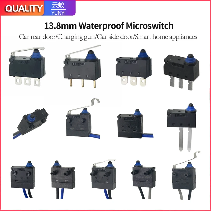 Small Microswitch 13.8mm Ip67 Waterproof No/Nc Two Side Leads Double Positioning Column 3a Car Wiring Harness Bluetooth Car Lock