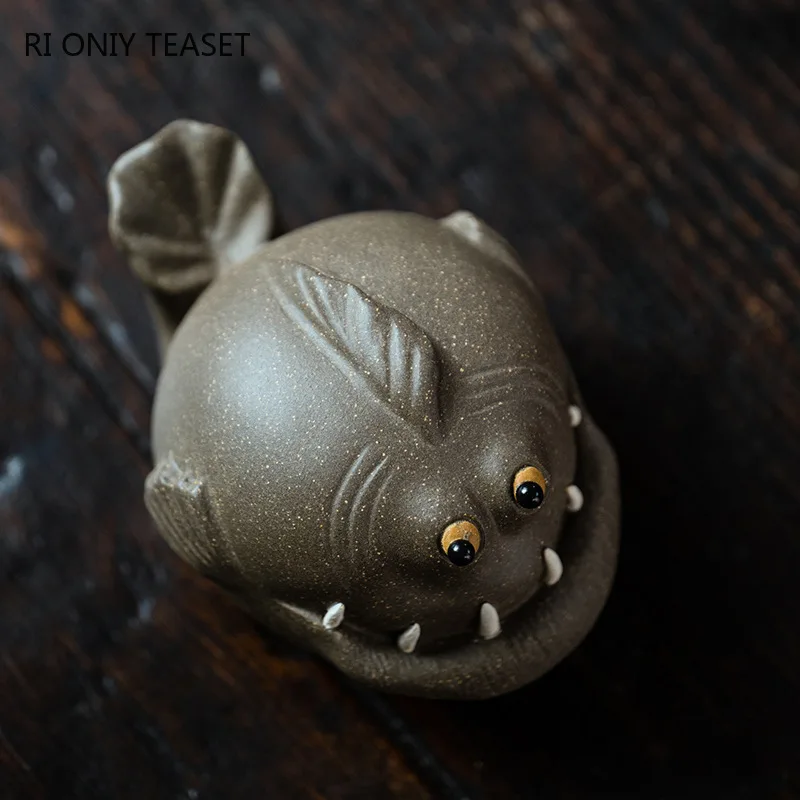 Creative Handmade Shark Model Statue Ornaments Chinese Yixing Sculpture Purple Clay Tea Pet Desktop Crafts Tea Set Decoration