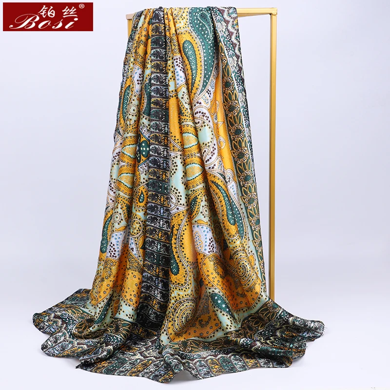 

2020 Fashion silk scarf print women Multicolor long scarves beach Soft feel Hijab summer luxury Cashew printing Designer shawls