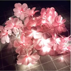 LEDライト付きファニガーランド,1.5m,3m,6m,ピンク/白,花,バッテリー,EU,結婚式,装飾用