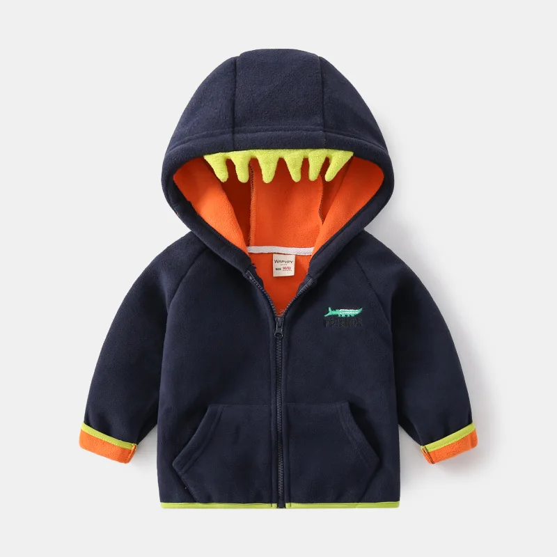 Children Thicking Outwear Boys Polar Fleece Hooded Zipper Sweatershirt Boys Coat Kids Cartoon Outwear Baby Outfits