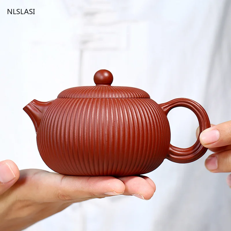 Yixing Classic tea pot purple clay Striped filter teapot beauty kettle Raw ore Handmade Teaware Customized gifts Authentic 160ml