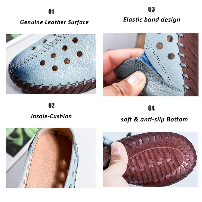 Soft Genuine Leather Shoes for Women Wide Feet Ortheopedic Sandals Luxury Comfort Walk Flats Summer Vintage Cut Outs Moccasins