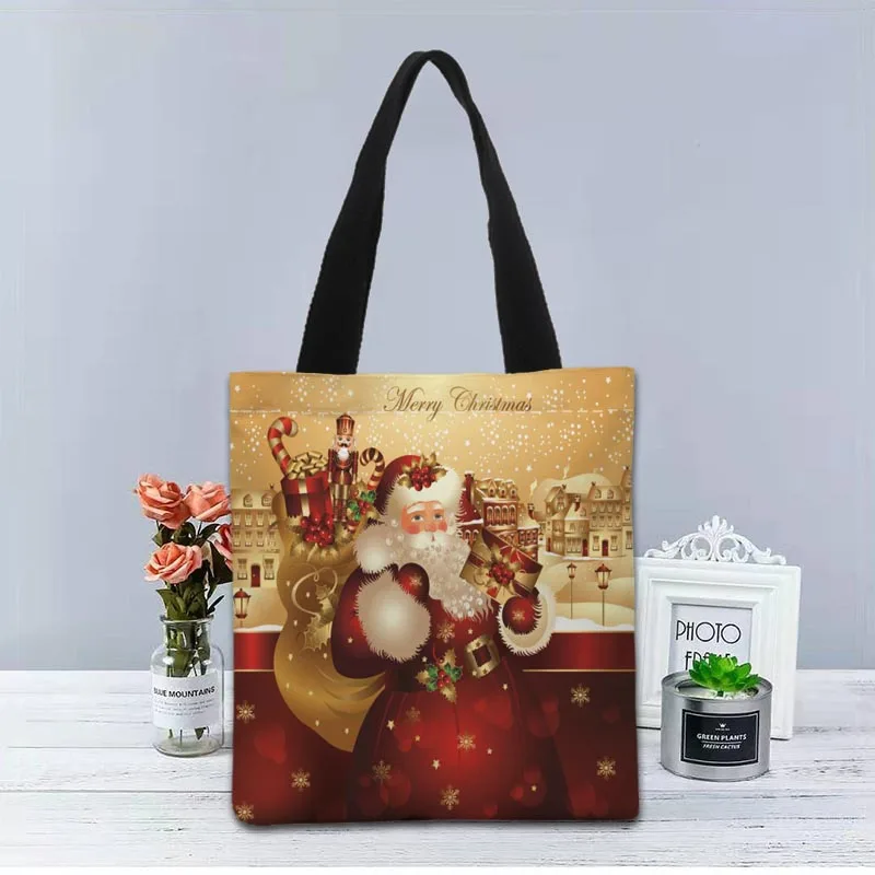 

Santa Claus Handbag Foldable Shopping Bag Reusable Eco Large Unisex Canvas Fabric Shoulder Bags Tote Grocery Cloth Pouch 1208