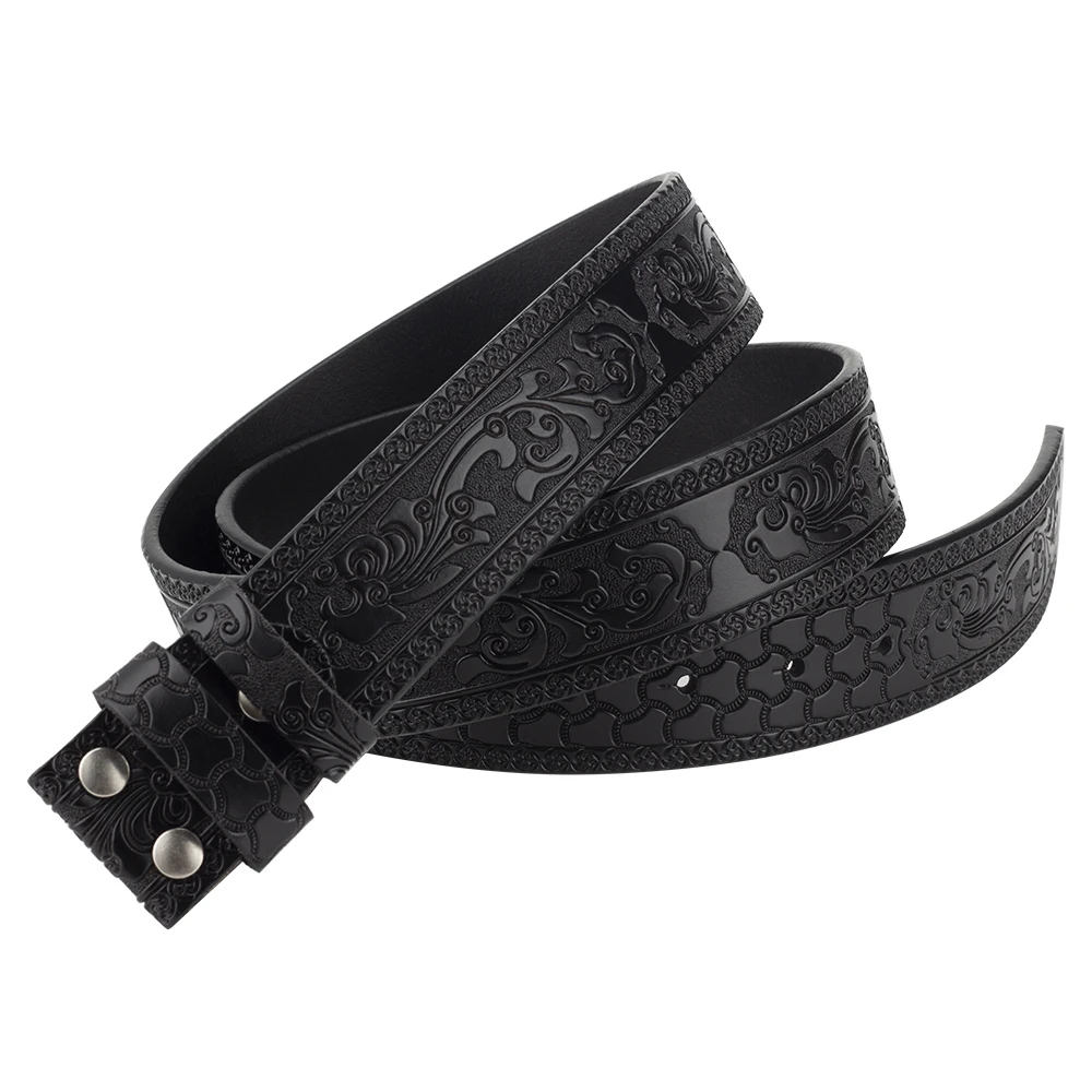 No Buckle Vintage Embossed Belts for Men Cowboy Clothing Accessories Split Leather