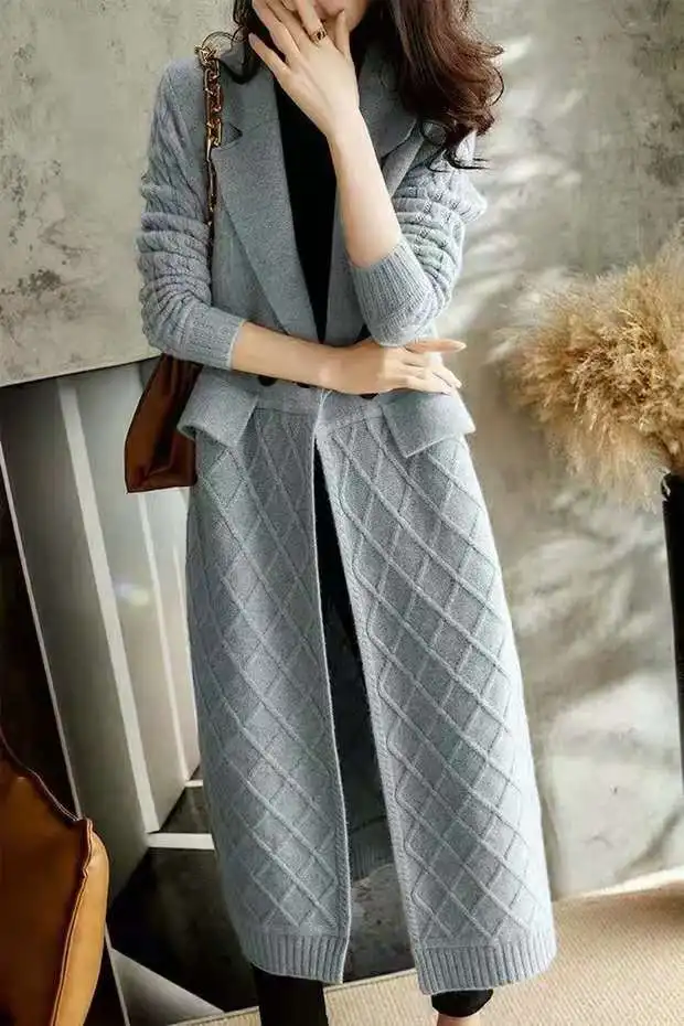 Cashmere cardigan female hemp add thick long sweater autumn winter new fund languid lazy loose sweater coat