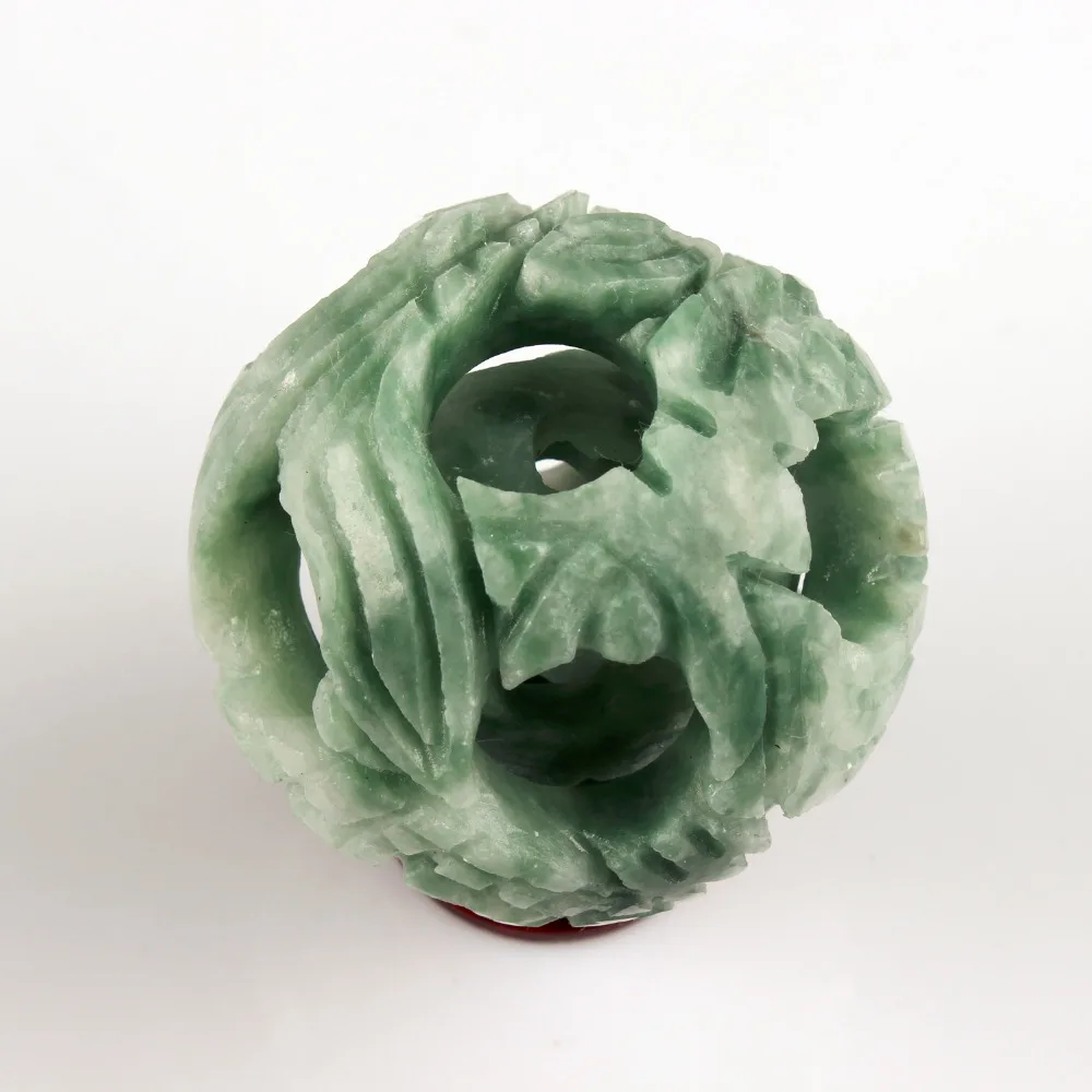 2.2inch Green Spot Balls include ball Carving Sphere Wood stand Chakra Healing Reiki Natural Stone Carved