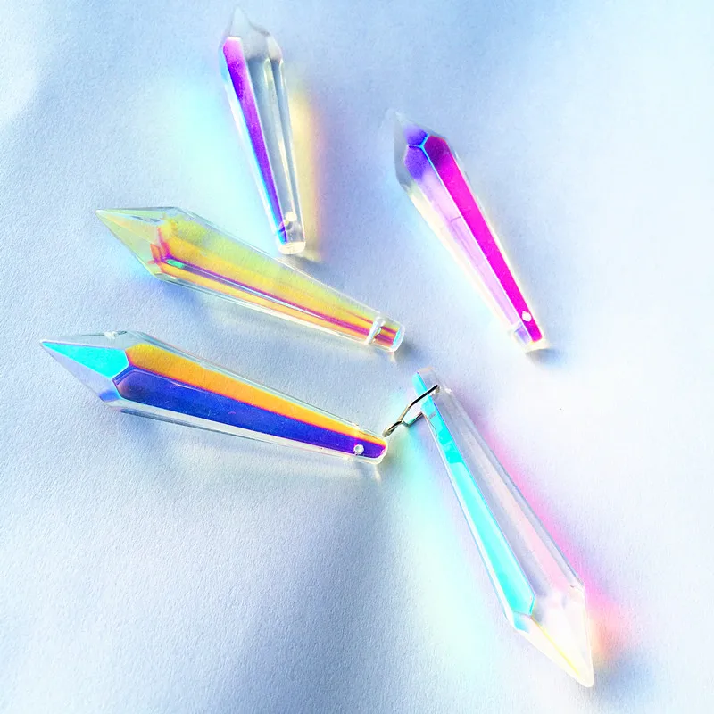 

25pcs 53mm Colourful K9 Crystal Glass Ab Color U-drop Icicle Chandelier Part (Free Rings) Crystal Prism For Table Lamp Pendants