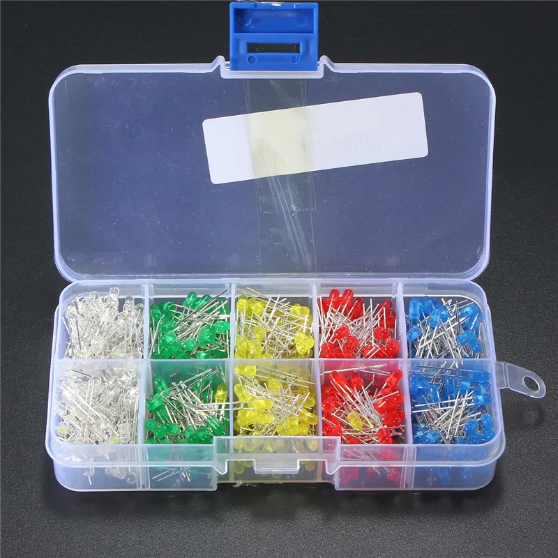 500Pcs/lot 5 Colors F3 3MM Round LED Assortment Kit Ultra Bright Diffused Green/Yellow/Blue/White/Red Light Emitting Diode