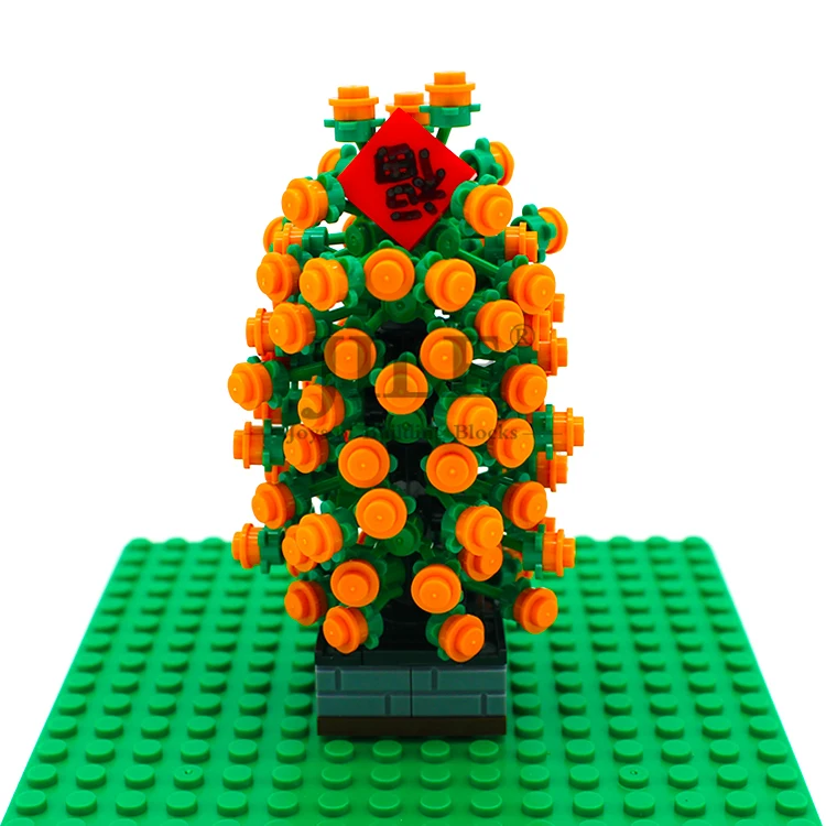 

Moc DIY Garden Orange Fruit Tree Sets Courtyard Creative Enlighten Building Blocks Bricks Compatible for Potted Plant Decoration