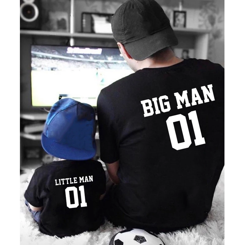 Tshirts BIG MAN 01 & LITTER MAN 01 Tshirt Family Matching Clothes Father and Son cotton Family Look Baby boy Kids short Clothes