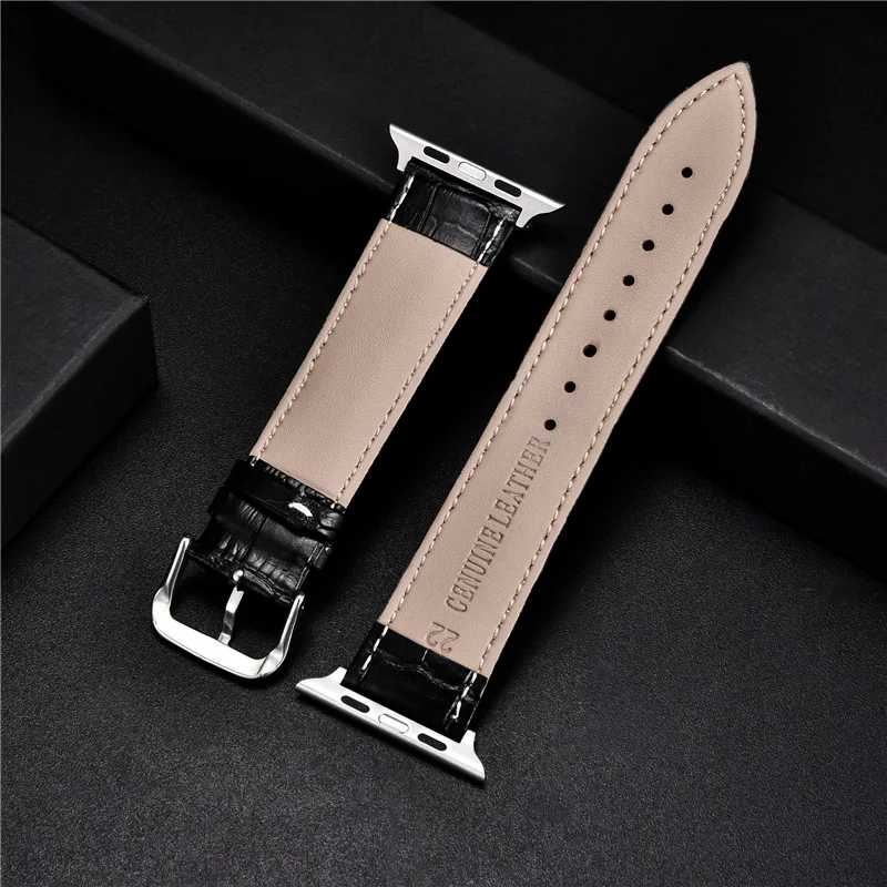 Genuine Cowhide Watchband for Apple Watch Ultra 8 7 6 SE 5 4 3 2 1 Bamboo Patterns Leather Strap 49/45/44/42mm 41/40/38mm