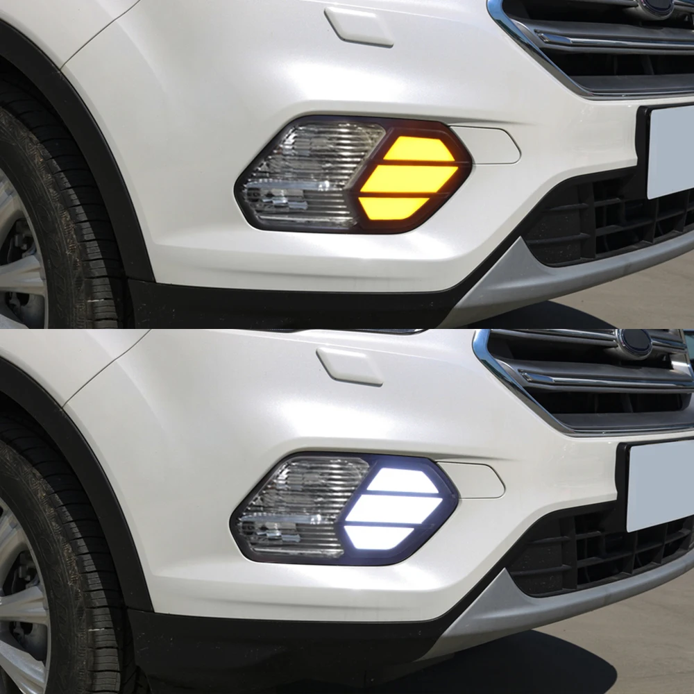 

2PCS LED Daytime Running Light For Ford Escape Kuga 2016 2017 2018 2019 Turn Yellow Signal Waterproof Car 12V LED DRL Lamp