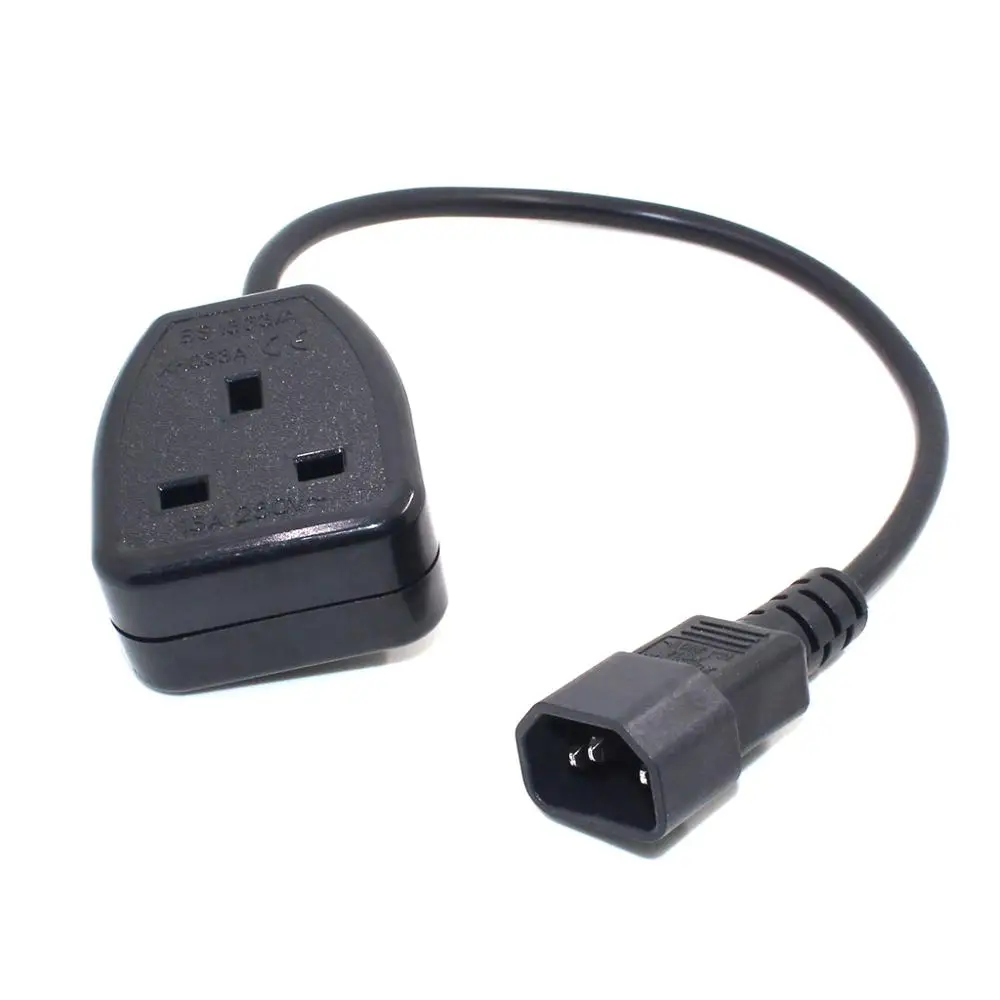 IEC C14 Male Plug to UK BS1363 Female Socket Power Adapter Cable 0.3m/0.6m, Connect C13 Adapter Lead Cord for PDU UPS 13A 250V