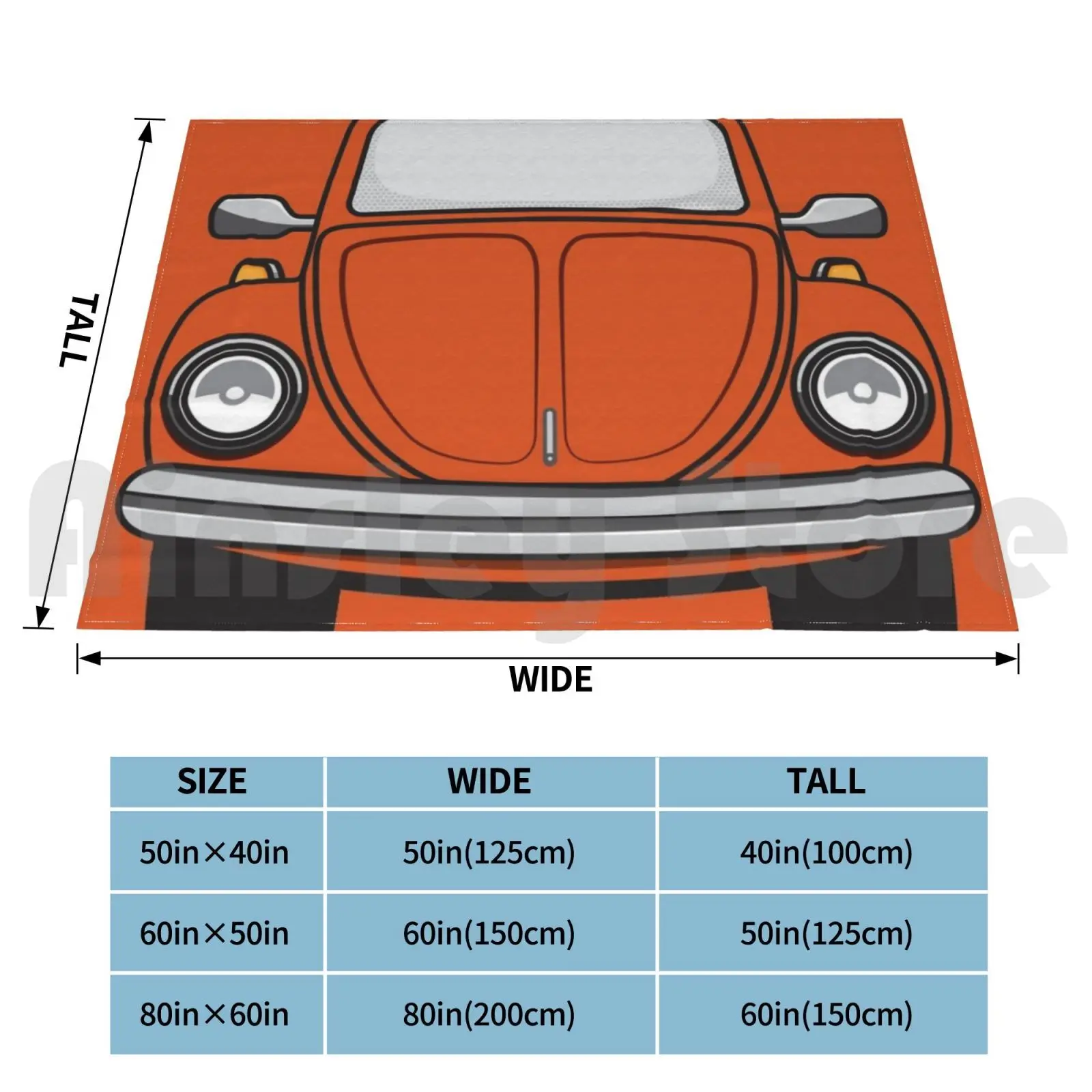 Color Me Super Beetle ( Bright Orange ) Blanket For Sofa Bed Travel Super Beetle 70s 1970s Bug Car Automobile