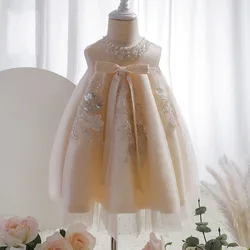 Korean Flower Girls Baptism Dresses Baby 1st Birthday Princess Vestidos Infant Lace Ball Gowns Kids Wedding Party Sequins Dress