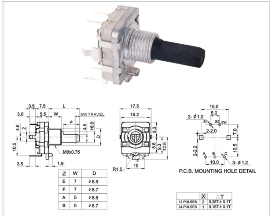 Ec16 encoder with push switch 24 positioning 24 pulse sawtooth shaft length 25mm digital rotary potentiometer