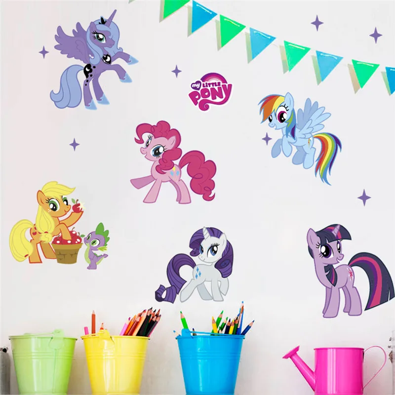 cartoon pony wall stickers for kids rooms children bedroom decoration wall decals girl\'s room birthday gift refrigerator decor