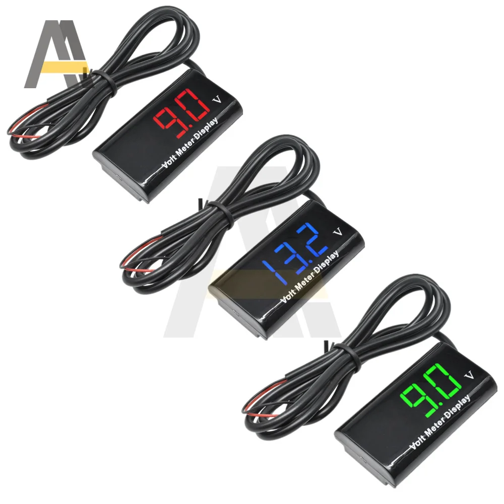 Digitale Temperatuur Voltmeter Dc 12V 0.56Inch Led Display Voltage Meter Tester Waterdichte Panel Voor Auto Boot Motorfiets