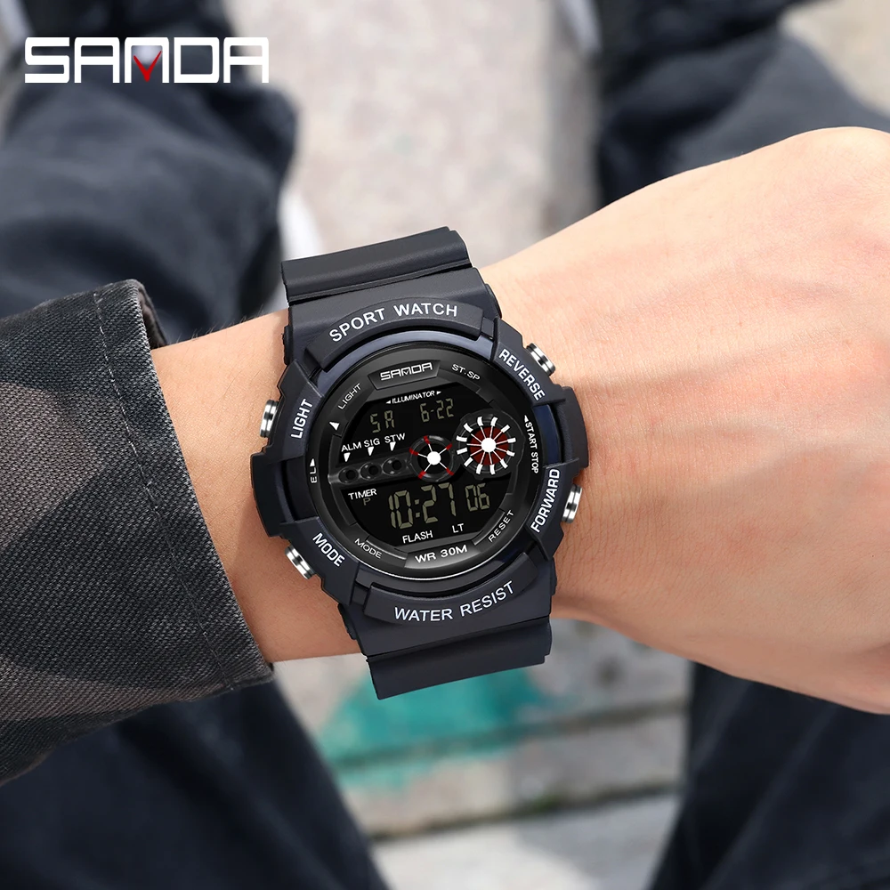 SANDA Top Luxury Sport Digital Watch Men Fashion Waterproof Led Electronic Military Wrist Watch For Men Relogio Masculino 320