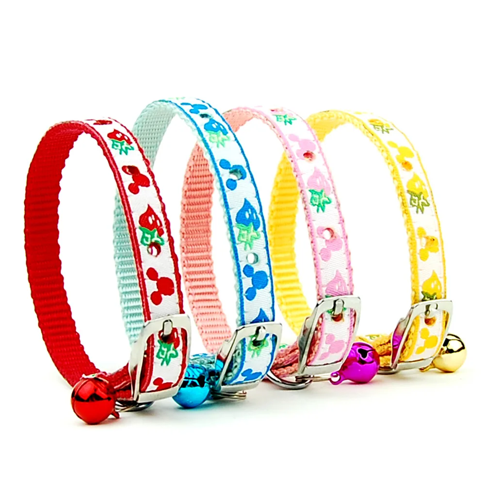 Dog Collar Pet Adjustable Waistbrand Style Nylon Embroidered Cat Collar with Bell Puppy Necklace for Cat Small dogs Pet Supplies