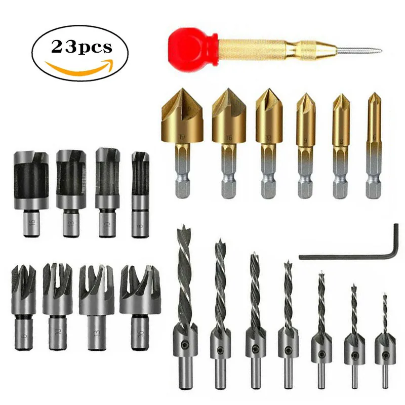 

23 Pc Set of High Speed Steel Countersunk Head Titanium Alloy Chamfering Tools Are Suitable for Woodworking, Abrasive Tools, Etc