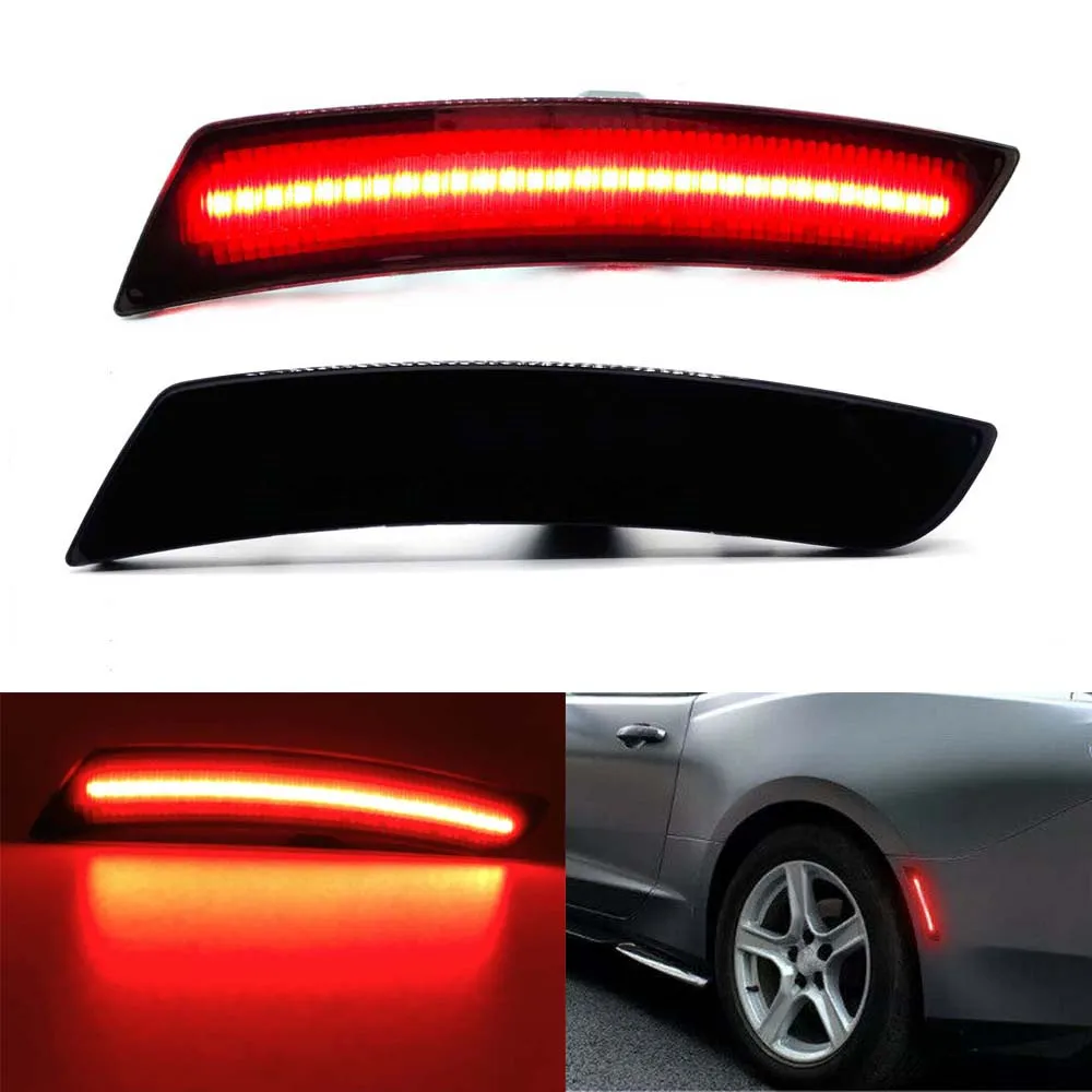 

2pc Smoke Lens Rear RED LED Side Fender Marker Lamp Assembly Parking Lights For Chevrolet Chevy Camaro Chevy Cadillac CTS ATS