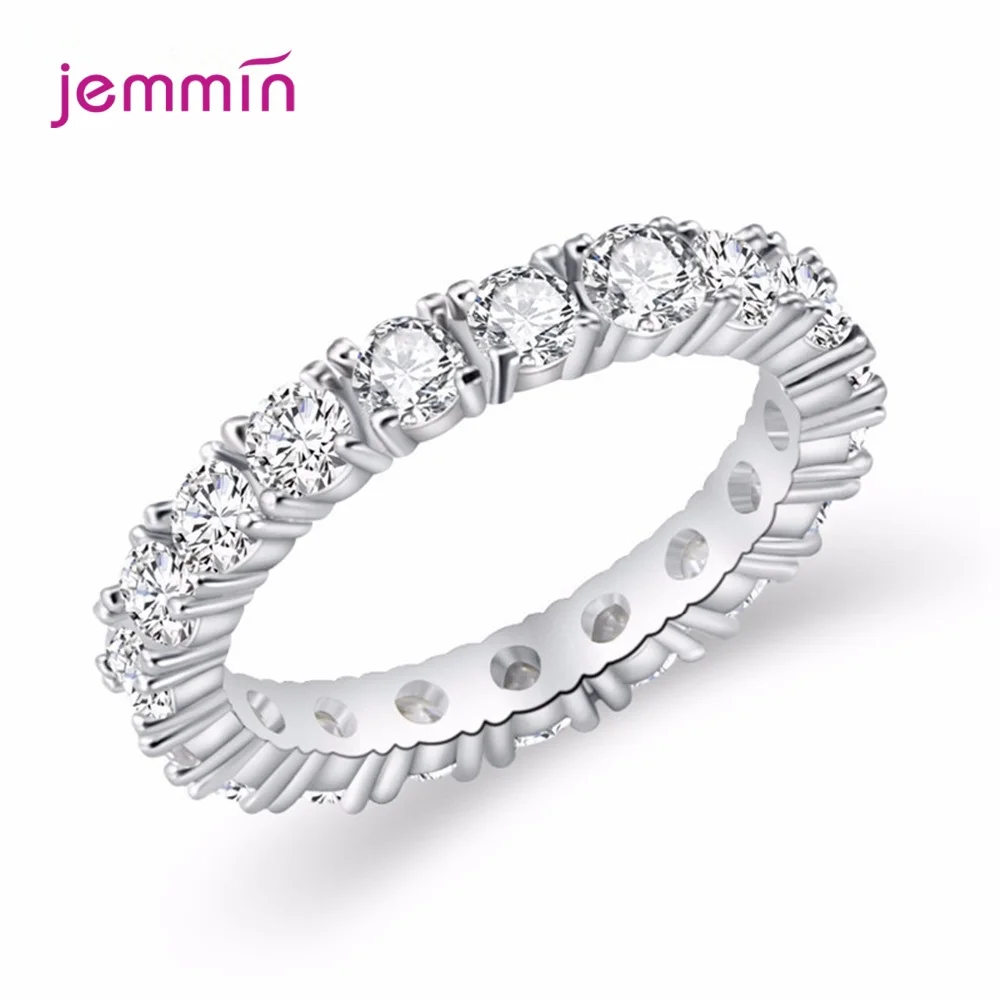 

Luxury Genuine 925 Silver Wedding Rings Sparkling Round Rings Paved With Shiny Crystal Nice Fashion Jewelry For Women