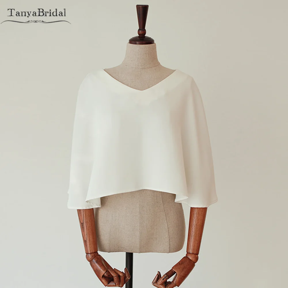 

Simple Short Cape V-Neck Elegant Bridal Shawl Jacket Soft Satin Wedding Wrap Bolero DJ134